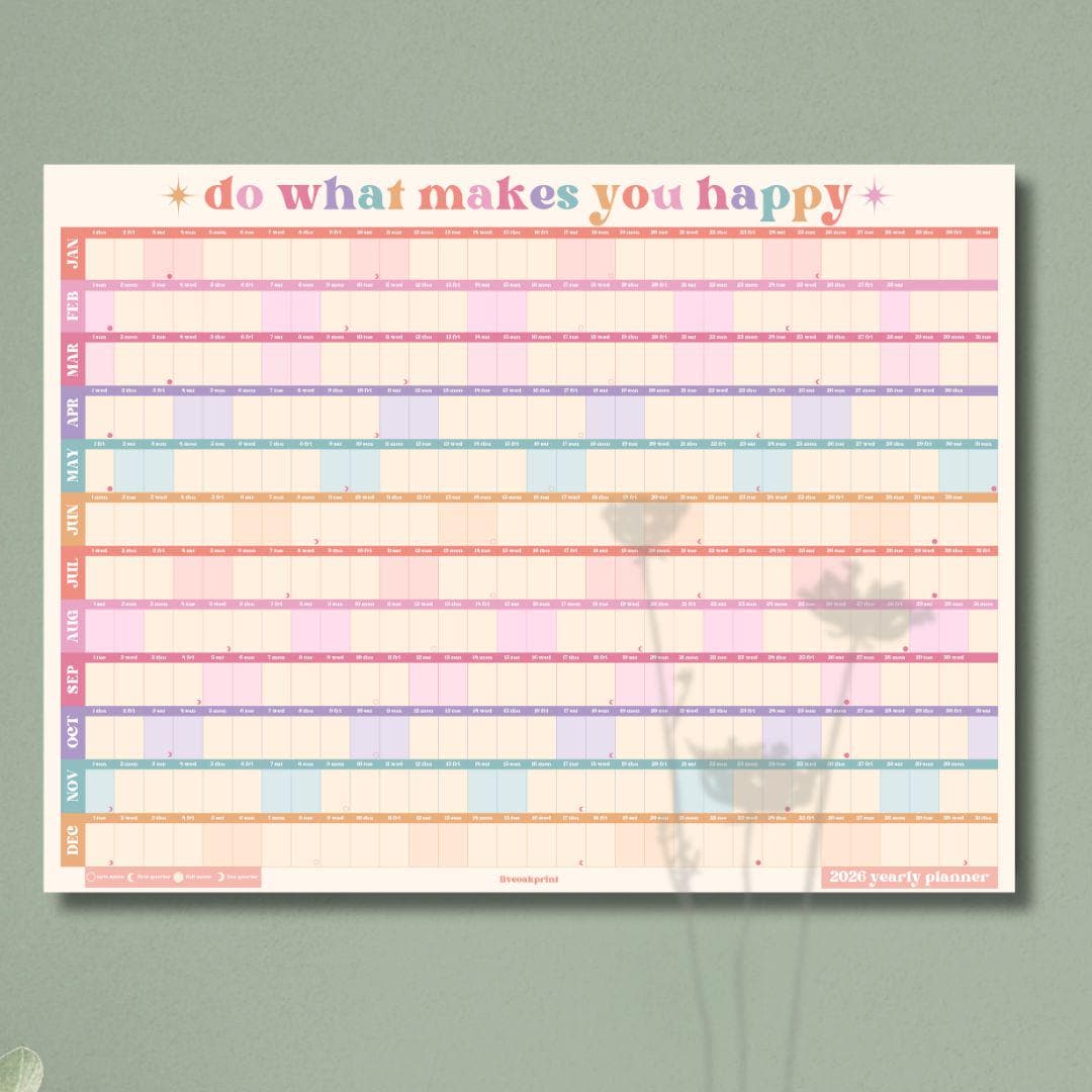 2026 One Page Wall Calendar: Bright Pastels