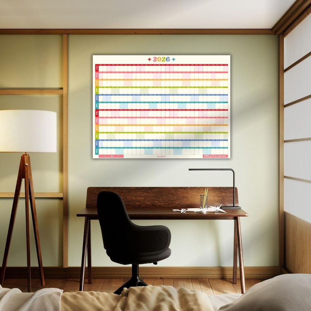 2026 Horizontal Wall Planner: Retro Brights