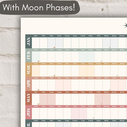 2026 One Page Wall Calendar: Boho Earth Tones - Large Office Calendar
