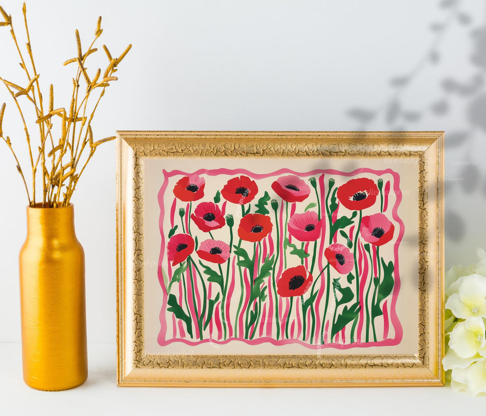 Horizontal Red Poppies Print