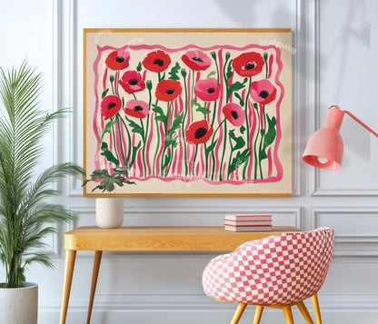 Horizontal Red Poppies Print