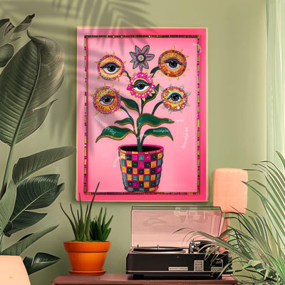 Surreal Flower Wall Art – Eye Art Print Psychedelic Pink Maximalist Wall Decor Dopamine Decor Funky Floral Poster Plant Wall Art Surrealist