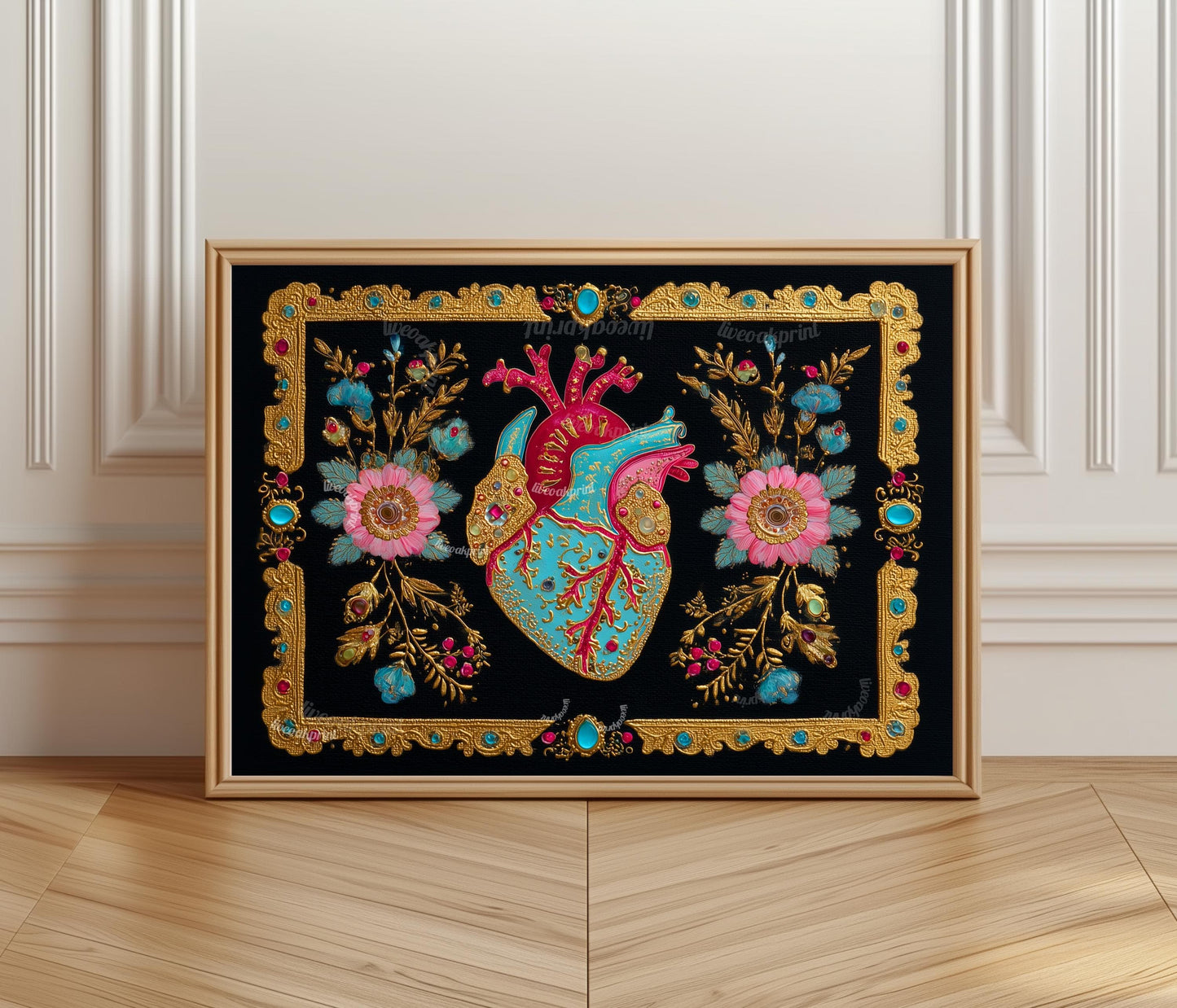 Baroque Anatomical Heart Art Print – Horizontal Gallery Wall Art Gothic Wall Art Dark Academia Art Print Human Heart Art Dark Boho Decor