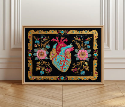 Baroque Anatomical Heart Art Print – Horizontal Gallery Wall Art Gothic Wall Art Dark Academia Art Print Human Heart Art Dark Boho Decor