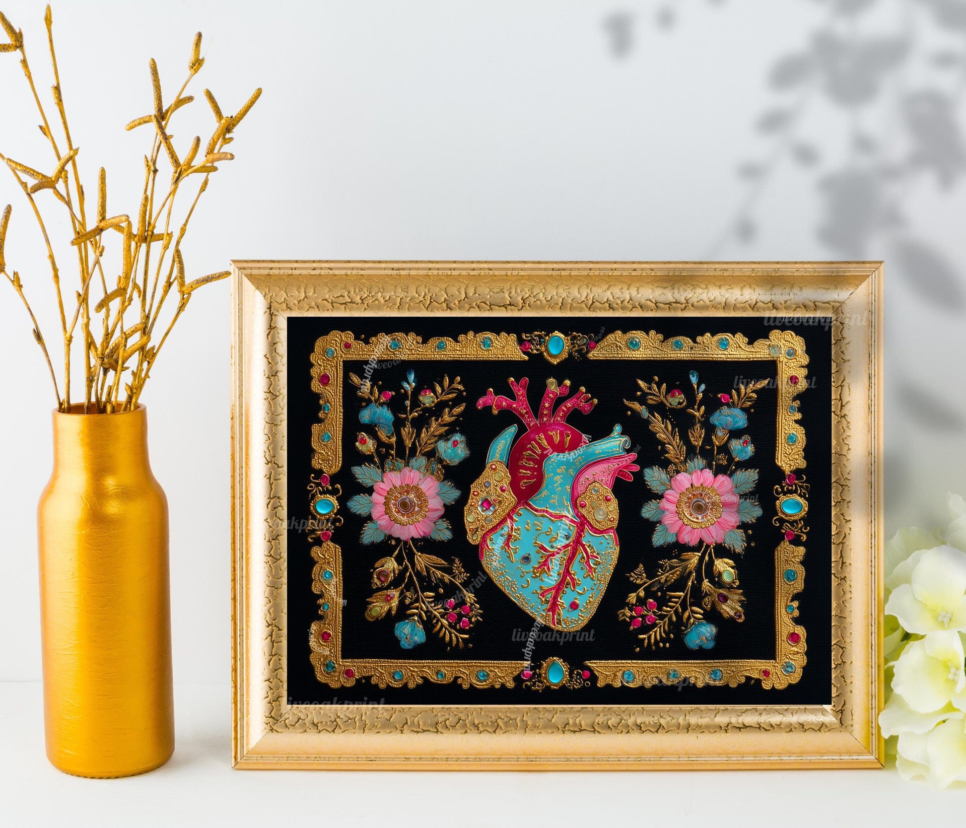 Baroque Anatomical Heart Art Print – Horizontal Gallery Wall Art Gothic Wall Art Dark Academia Art Print Human Heart Art Dark Boho Decor