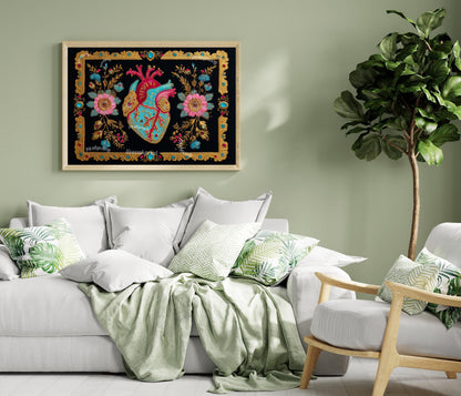 Baroque Anatomical Heart Art Print – Horizontal Gallery Wall Art Gothic Wall Art Dark Academia Art Print Human Heart Art Dark Boho Decor