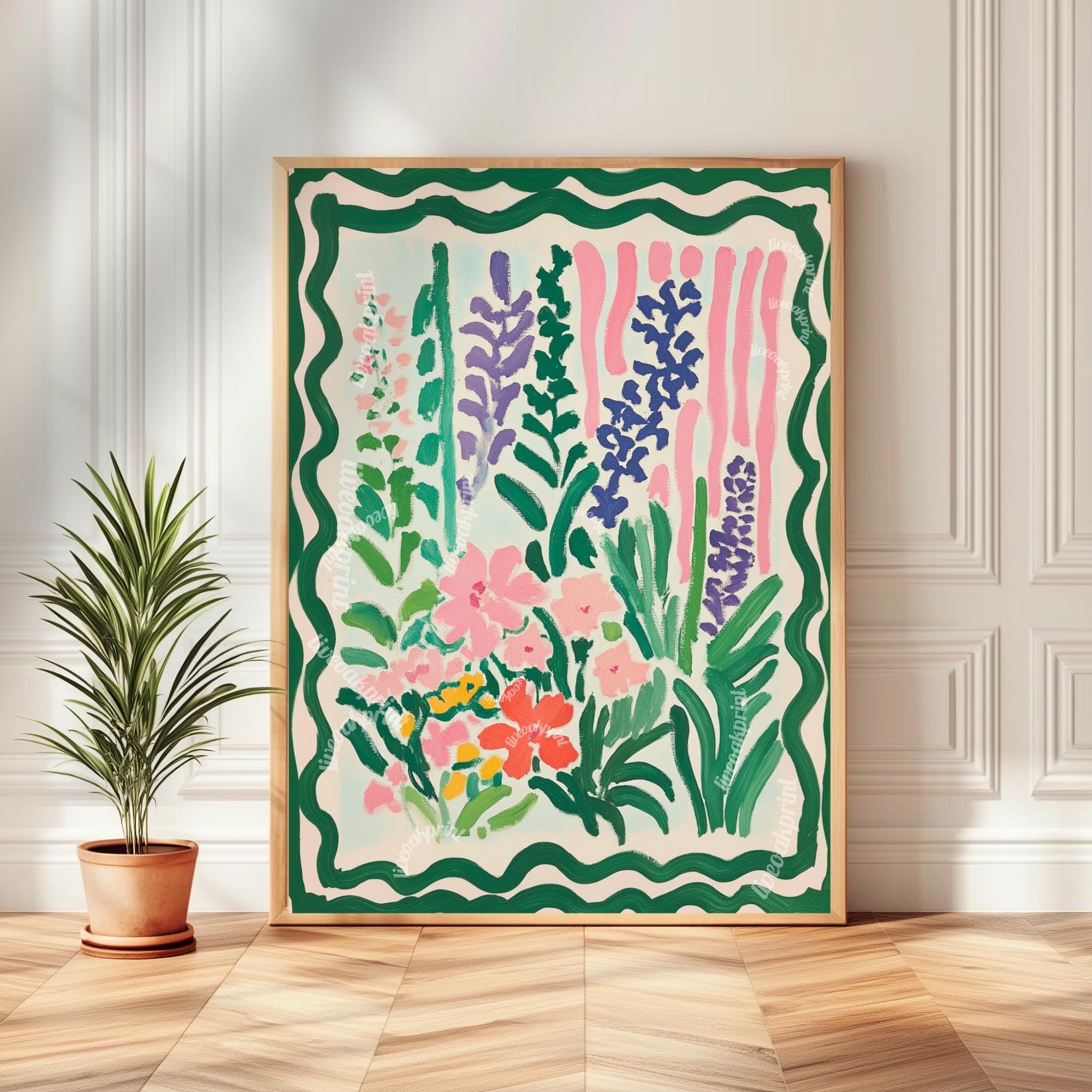 Dopamine Decor Flowers Art Print - Flower Wall Art Vintage Green