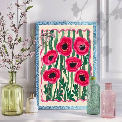 Funky Red Poppies  – 8x10” Unframed Print