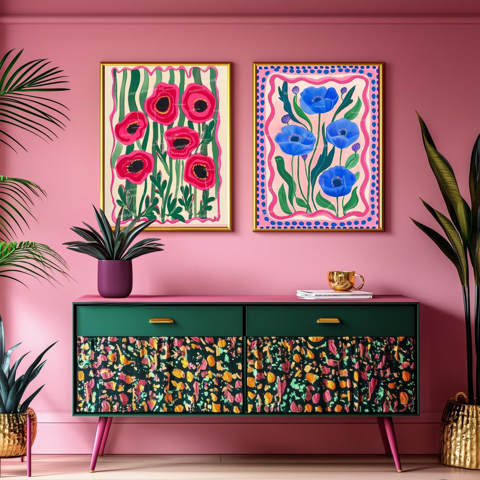 Funky Red Poppies Print