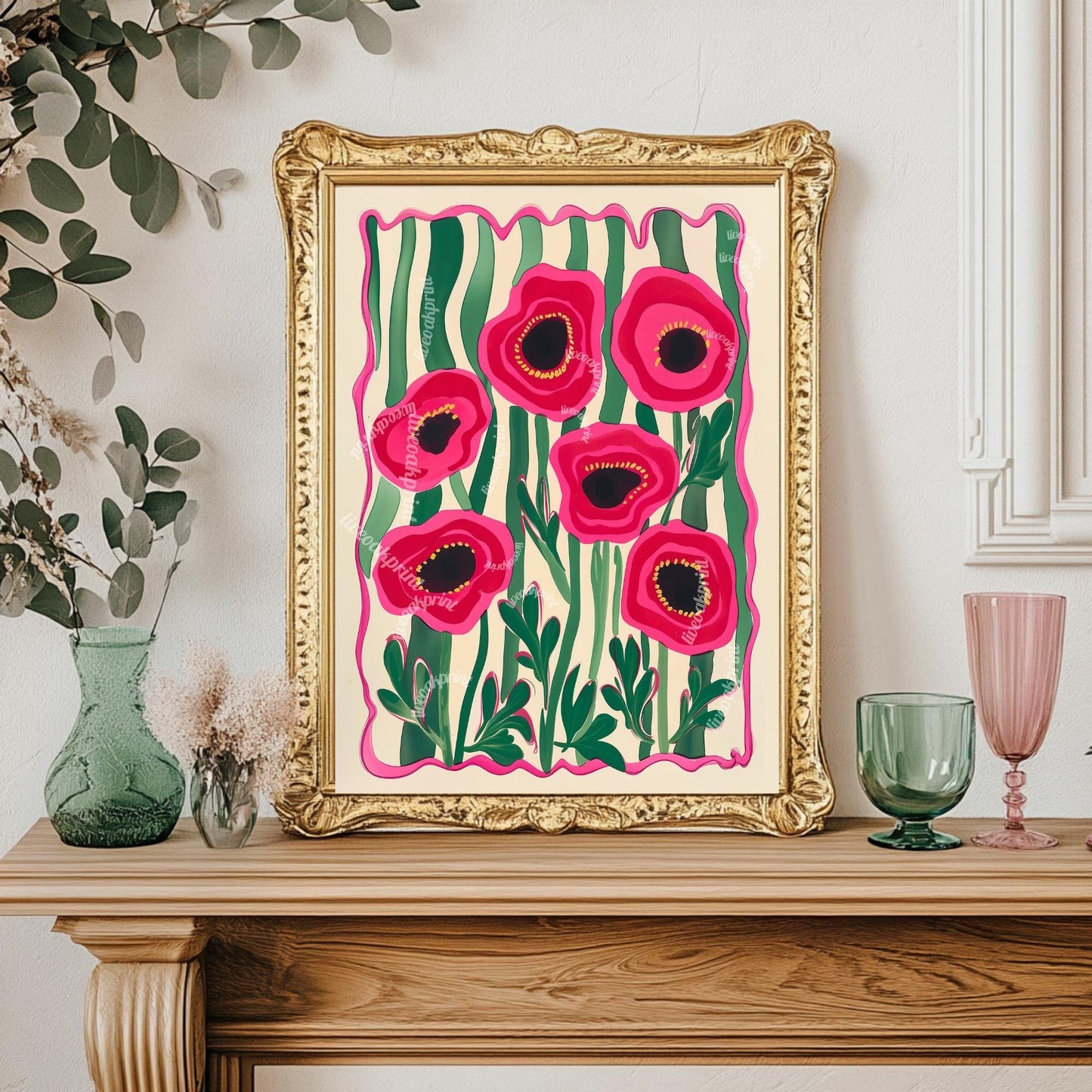 Funky Red Poppies Print
