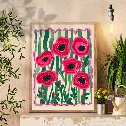 Funky Red Poppies Print