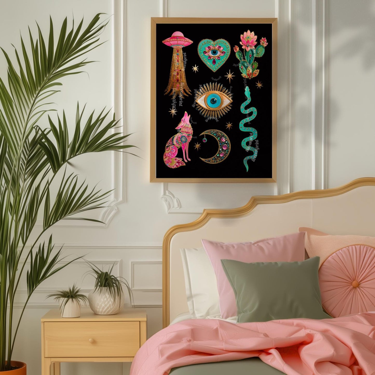 Witchy Boho Wall Art Print – UFO Wall Art Snake Art Print Coyote Wall Decor Moon Art Eye Print Southwestern Wall Art Surreal Home Decor