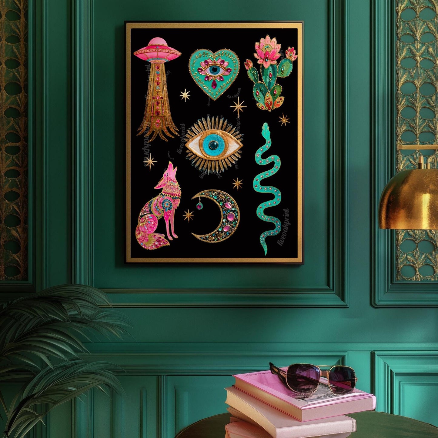 Witchy Boho Wall Art Print – UFO Wall Art Snake Art Print Coyote Wall Decor Moon Art Eye Print Southwestern Wall Art Surreal Home Decor