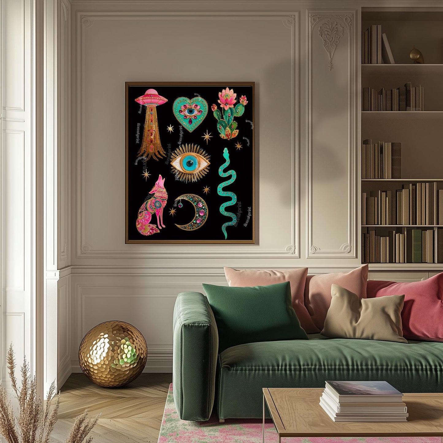 Witchy Boho Wall Art Print – UFO Wall Art Snake Art Print Coyote Wall Decor Moon Art Eye Print Southwestern Wall Art Surreal Home Decor