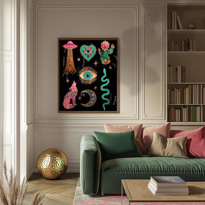 Witchy Boho Wall Art Print – UFO Wall Art Snake Art Print Coyote Wall Decor Moon Art Eye Print Southwestern Wall Art Surreal Home Decor