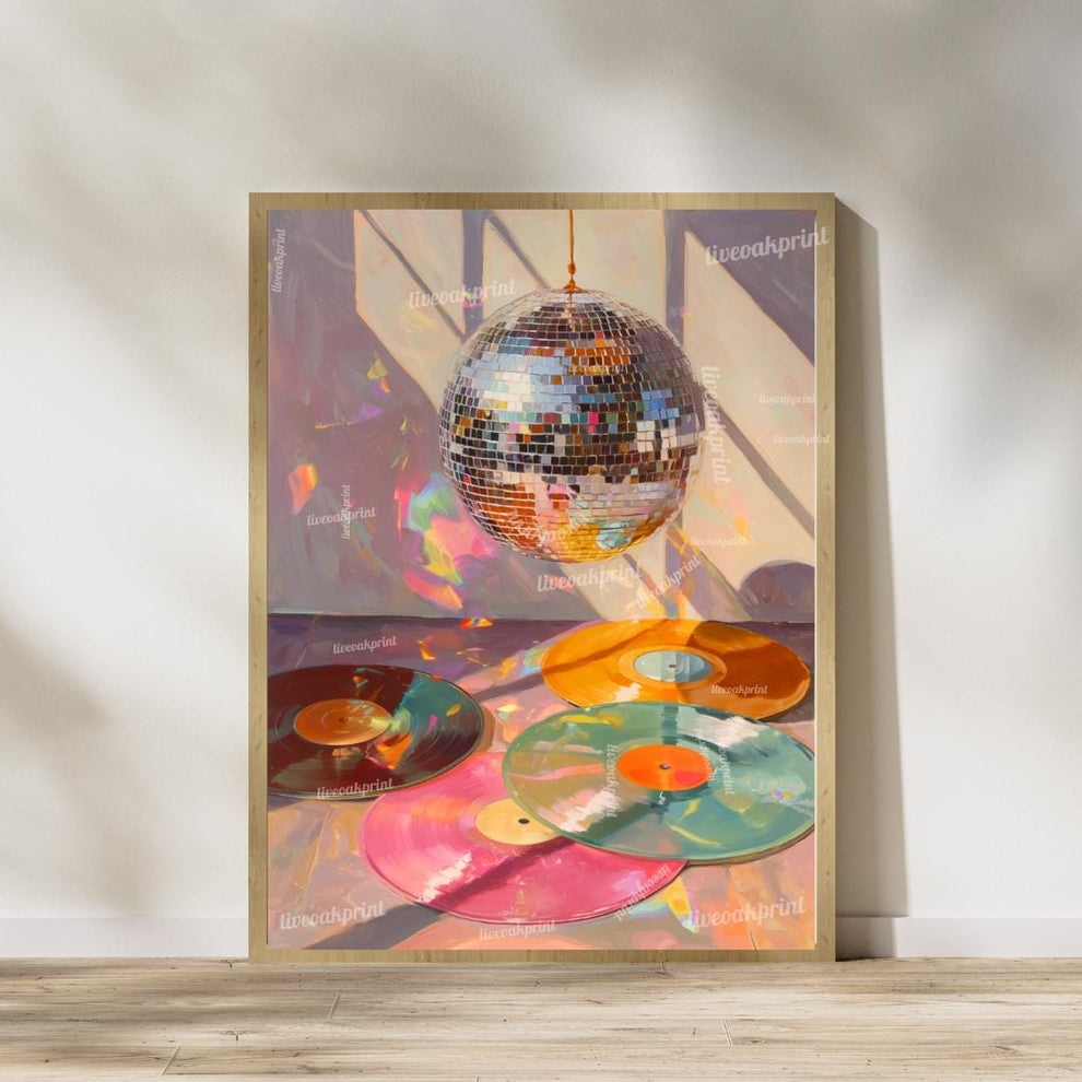Disco Ball and Records Wall Art Set of 2 Prints – Funky Maximalist Wall Art Retro Wall Decor Gift For Record Lover Disco Ball Music Art