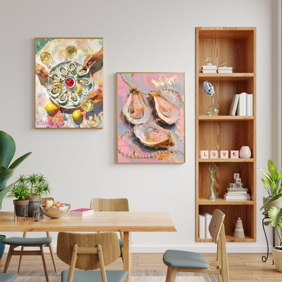 Oyster Party Art Print – Maximalist Kitchen Wall Art Elegant Seafood Print Chic Dinner Party Decor Coastal Dining Room Art Retro Food Print