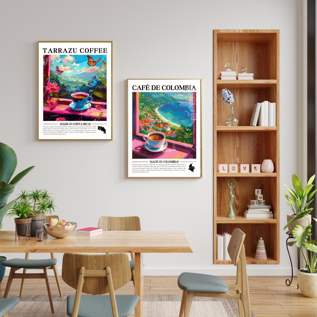 Set of 2 Coffee Prints – Framed, Unframed, or Canvas – Coffee Wall Art Set Kitchen Decor for Coffee Lovers Cafe Art Coffee Bar Prints