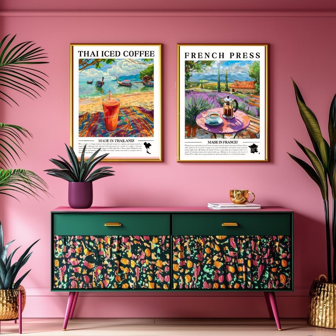 Set of 2 Coffee Prints – Framed, Unframed, or Canvas – Coffee Wall Art Set Kitchen Decor for Coffee Lovers Cafe Art Coffee Bar Prints