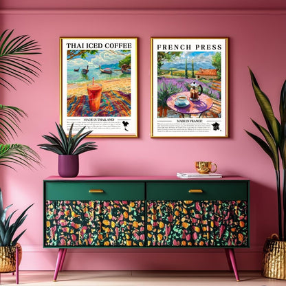 Set of 2 Coffee Prints – Framed, Unframed, or Canvas – Coffee Wall Art Set Kitchen Decor for Coffee Lovers Cafe Art Coffee Bar Prints