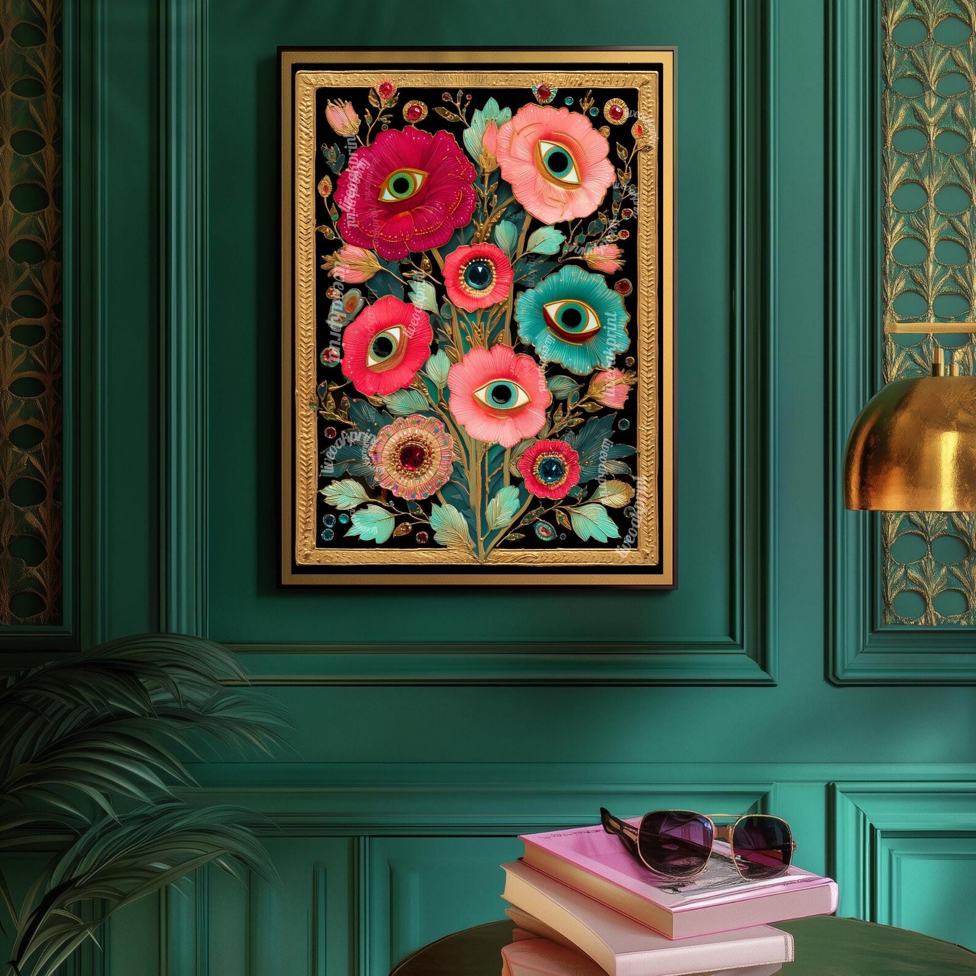 Surreal Flower Eye Art Print – Trippy Flower Wall Art Maximalist Decor Witchy Surrealism Botanical Poster Boho Funky Psychedelic Wall Art