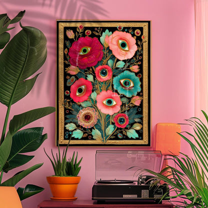 Surreal Flower Eye Art Print – Trippy Flower Wall Art Maximalist Decor Witchy Surrealism Botanical Poster Boho Funky Psychedelic Wall Art