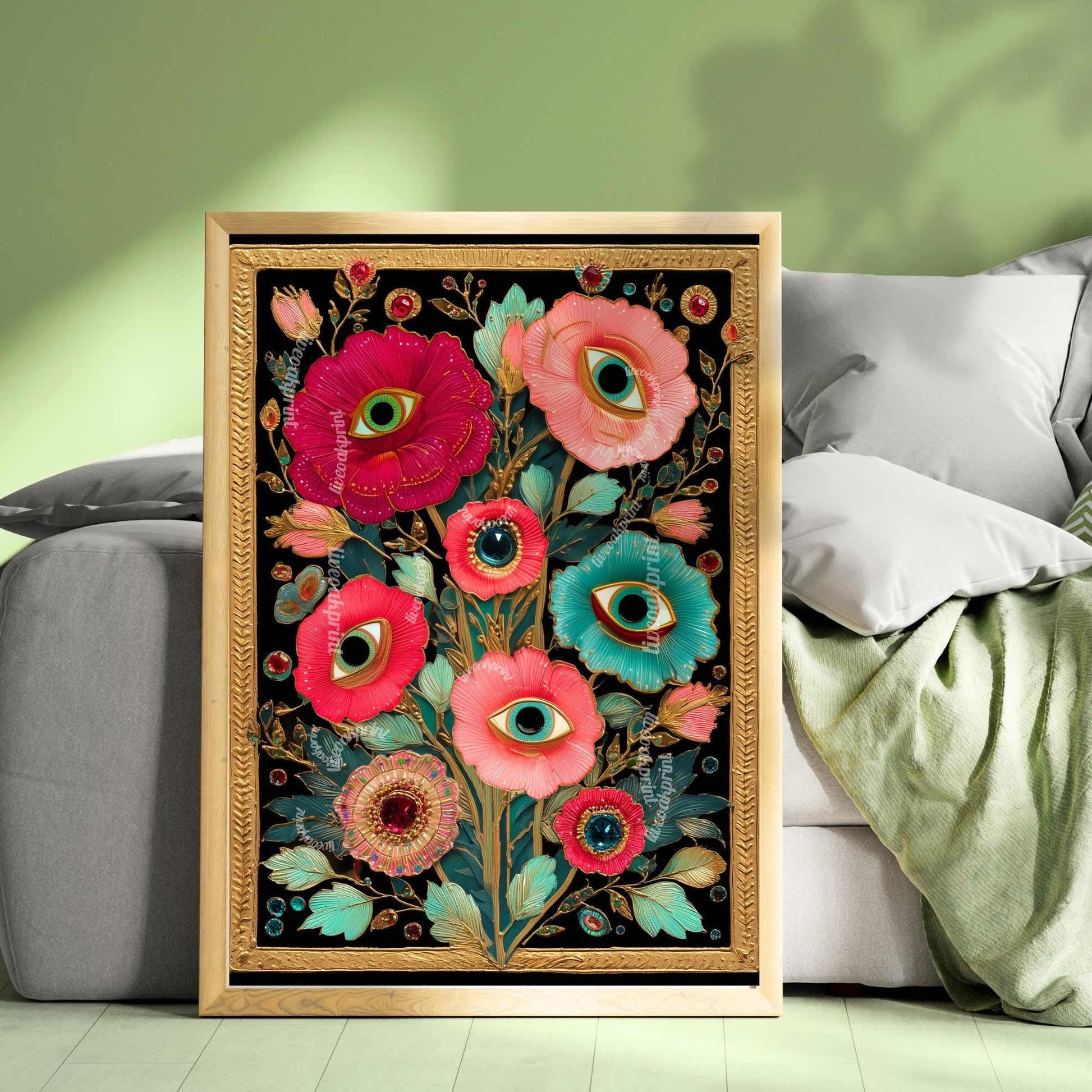 Surreal Flower Eye Art Print – Trippy Flower Wall Art Maximalist Decor Witchy Surrealism Botanical Poster Boho Funky Psychedelic Wall Art