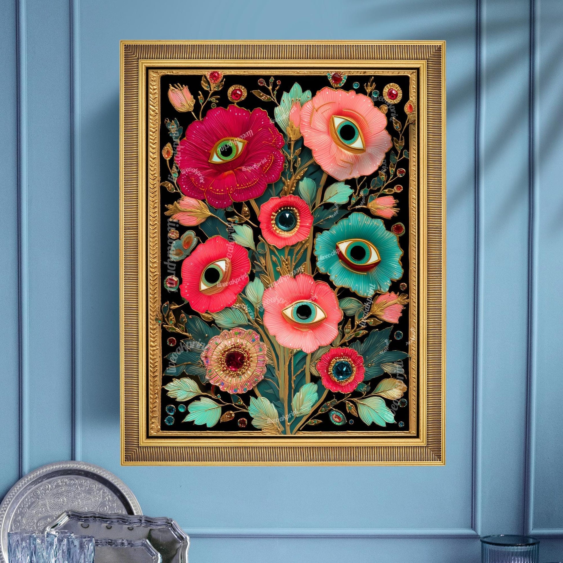 Surreal Flower Eye Art Print – Trippy Flower Wall Art Maximalist Decor Witchy Surrealism Botanical Poster Boho Funky Psychedelic Wall Art