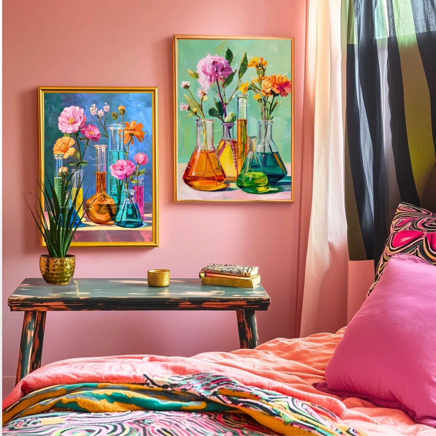 Science and Flowers Wall Art – Colorful Beaker & Blossom Print for STEM Decor, Teacher Gift, or Botanical Lab Aesthetic