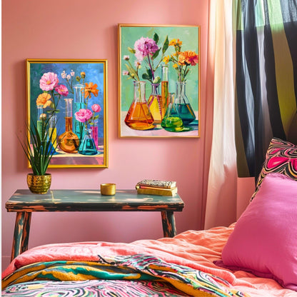 Science and Flowers Wall Art – Colorful Beaker & Blossom Print for STEM Decor, Teacher Gift, or Botanical Lab Aesthetic