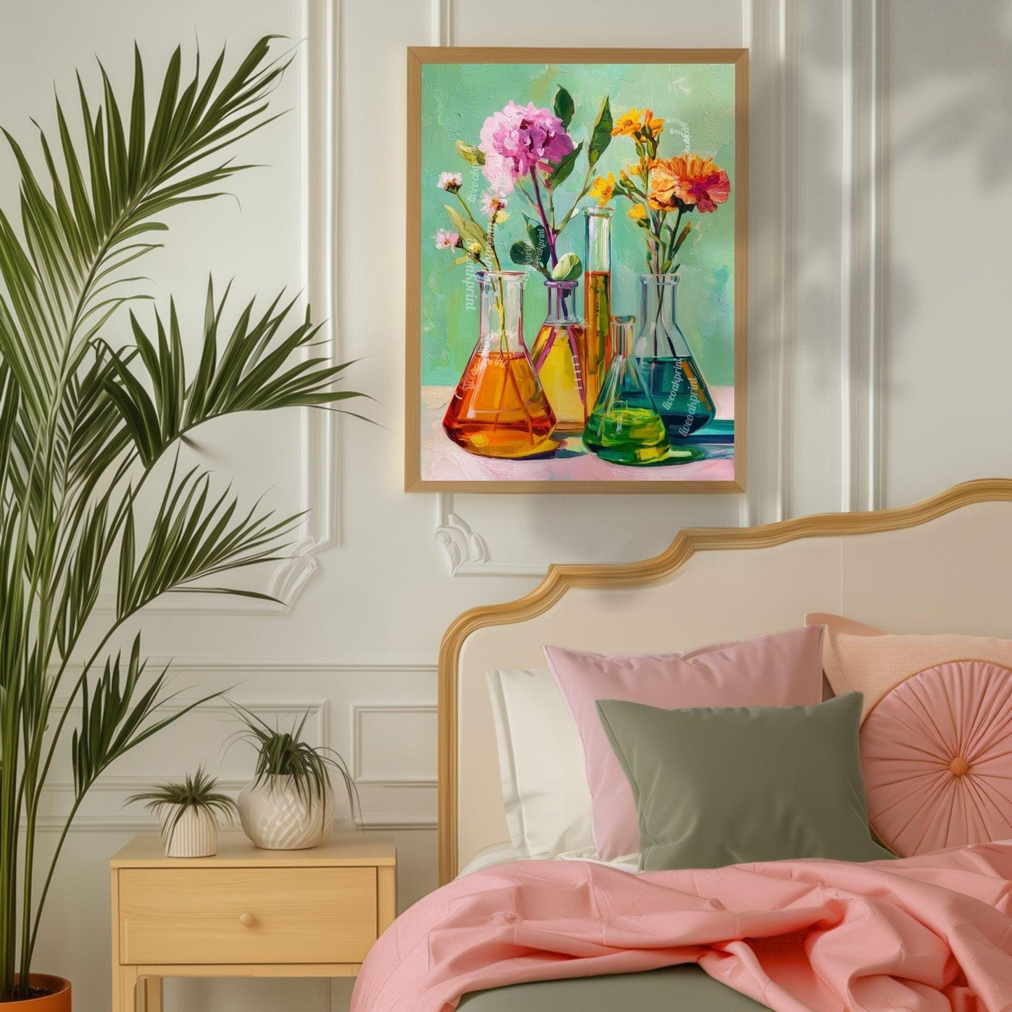 Science and Flowers Wall Art – Colorful Beaker & Blossom Print for STEM Decor, Teacher Gift, or Botanical Lab Aesthetic