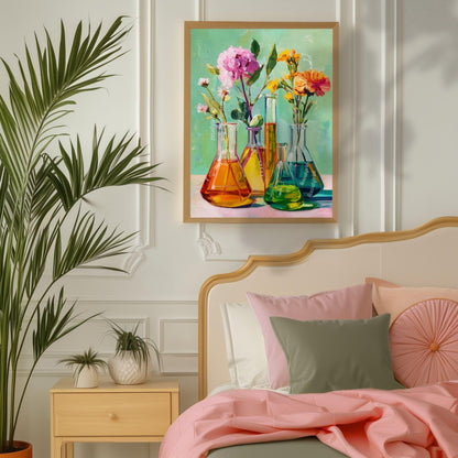 Science and Flowers Wall Art – Colorful Beaker & Blossom Print for STEM Decor, Teacher Gift, or Botanical Lab Aesthetic