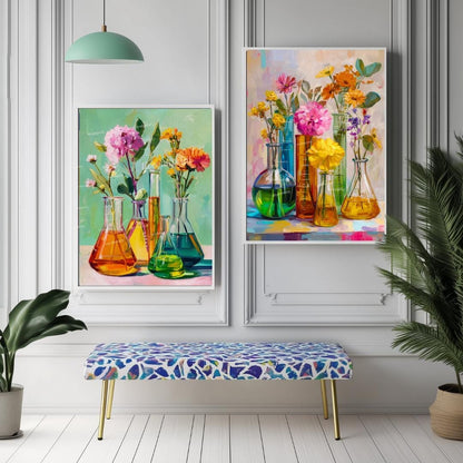 Floral Beaker Wall Art Set – Colorful Science-Inspired Flower Prints for Lab Decor, Classroom, or Whimsical Home Gallery