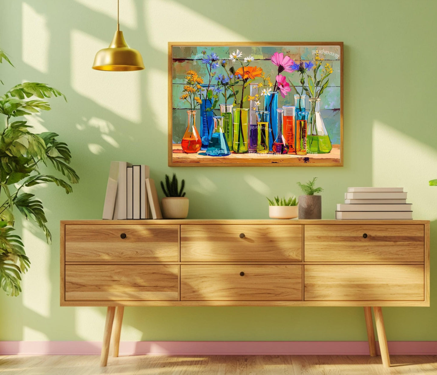 Botanical Chemistry Lab Wall Art – Colorful Beakers & Wildflowers Science Poster | Whimsical Floral Art Print for Nature Lovers and Nerds