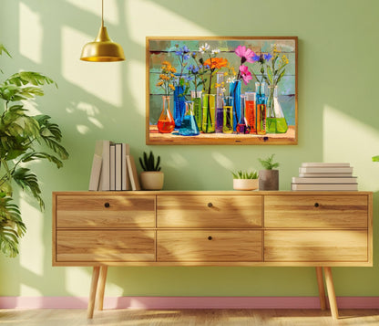 Botanical Chemistry Lab Wall Art – Colorful Beakers & Wildflowers Science Poster | Whimsical Floral Art Print for Nature Lovers and Nerds