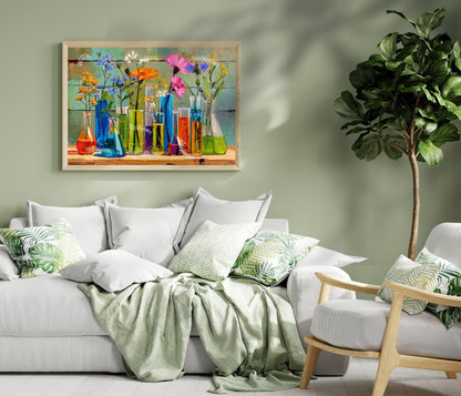 Botanical Chemistry Lab Wall Art – Colorful Beakers & Wildflowers Science Poster | Whimsical Floral Art Print for Nature Lovers and Nerds