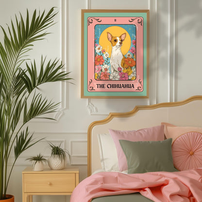 The Chihuahua Tarot Print – Boho Dog Wall Art for Chihuahua Lovers, Mystical Tarot-Inspired Poster, Whimsical Pet Lover Gift Chihuahua Decor