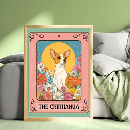 The Chihuahua Tarot Print – Boho Dog Wall Art for Chihuahua Lovers, Mystical Tarot-Inspired Poster, Whimsical Pet Lover Gift Chihuahua Decor