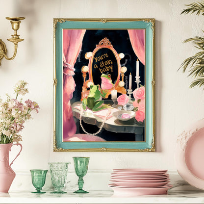 You’re a Star, Baby – Inspirational Quote Wall Art Frog Art Print Pink and Green Wall Art Frog Bathroom Wall Decor Coquette Bedroom Art