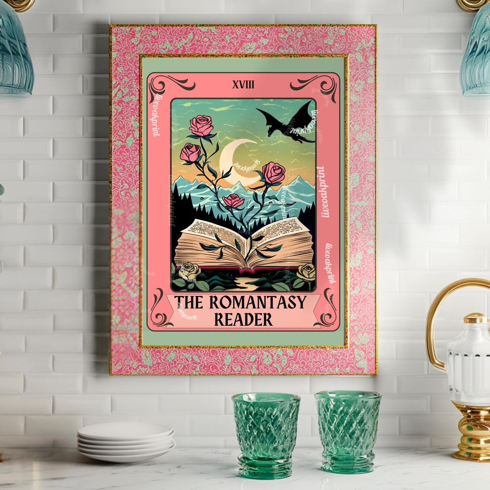 The Romantasy Reader Tarot Print – Romance Book Fan Art Wall Decor Booktok Romantasy Aesthetic Gift Fantasy Book Lover Art Print