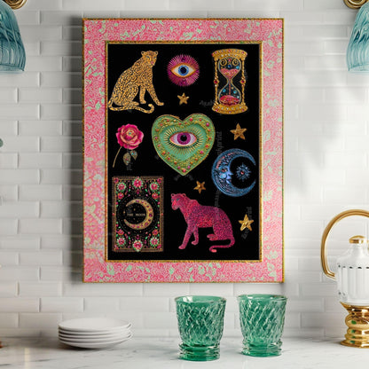 Boho Surreal Wall Art – Leopard Wall Art Print Eyes Maximalist Coquette Decor Trippy Eclectic Art Eye Wall Art Moon Wall Decor Celestial