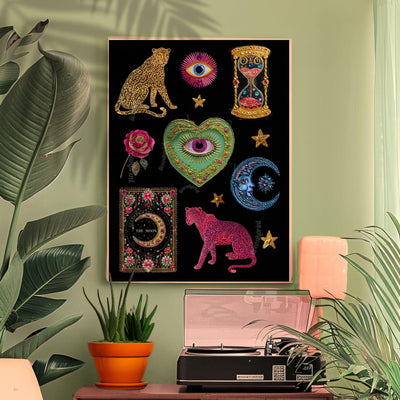 Boho Surreal Wall Art – Leopard Wall Art Print Eyes Maximalist Coquette Decor Trippy Eclectic Art Eye Wall Art Moon Wall Decor Celestial