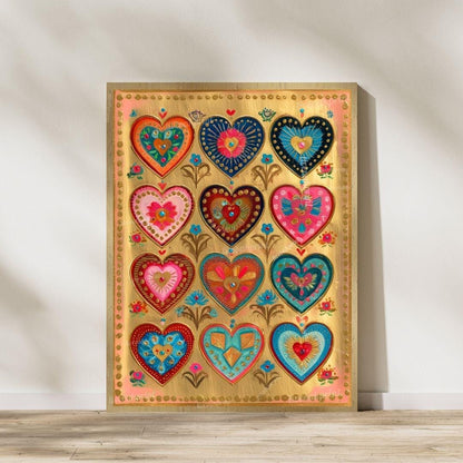 Sacred Folk Heart Wall Art Set – Vibrant Heart & Floral Prints – Bold Whimsical Art for Boho, Maximalist, or Eclectic Home Decor