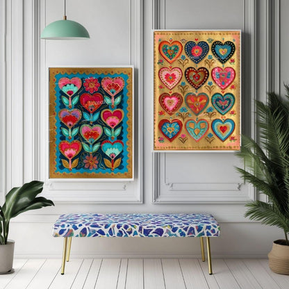 Sacred Folk Heart Wall Art Set – Vibrant Heart & Floral Prints – Bold Whimsical Art for Boho, Maximalist, or Eclectic Home Decor