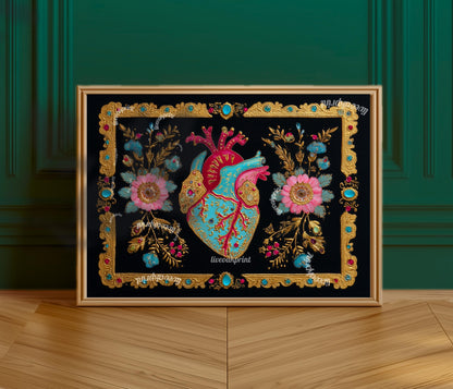 Baroque Anatomical Heart Art Print – Horizontal Gallery Wall Art Gothic Wall Art Dark Academia Art Print Human Heart Art Dark Boho Decor