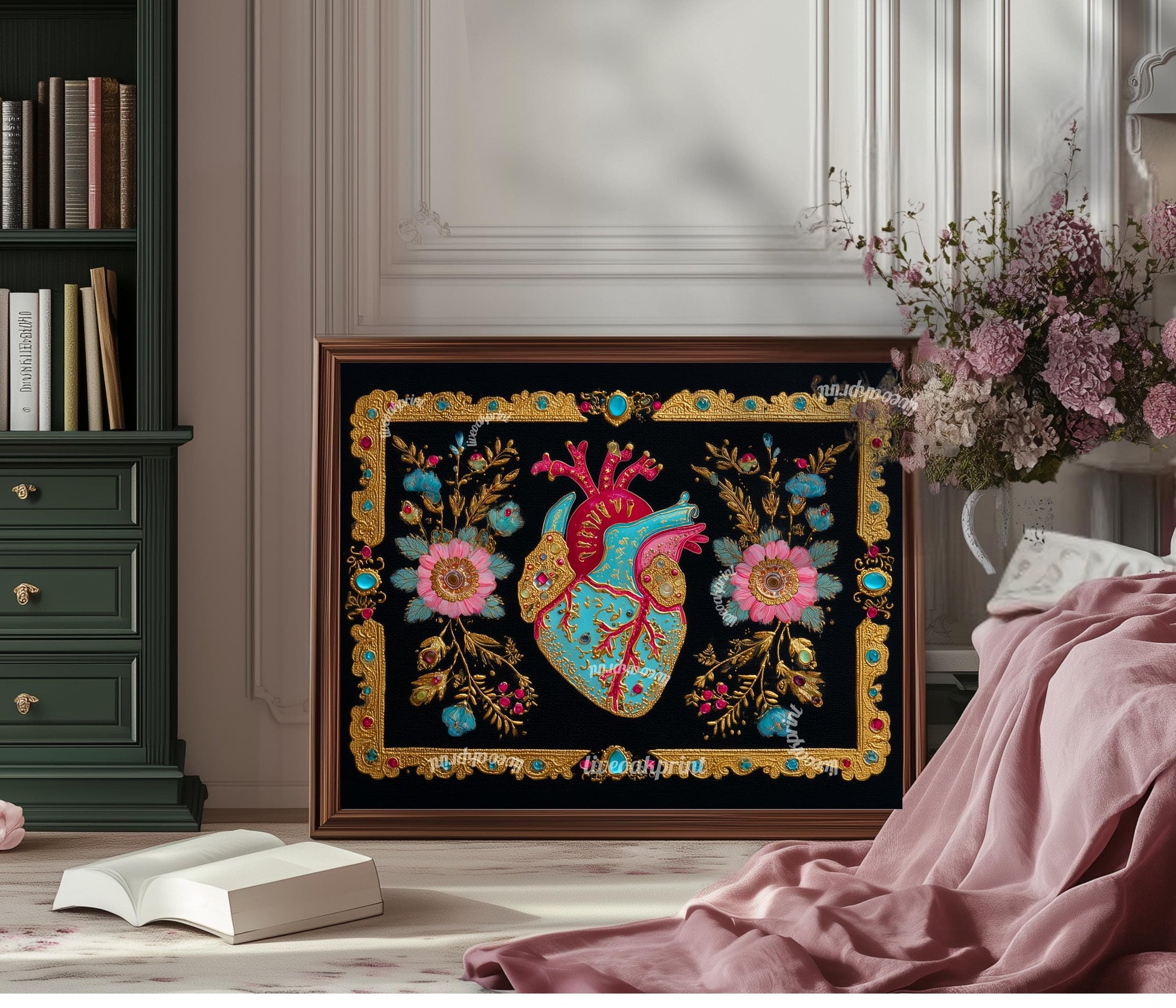 Baroque Anatomical Heart Art Print – Horizontal Gallery Wall Art Gothic Wall Art Dark Academia Art Print Human Heart Art Dark Boho Decor