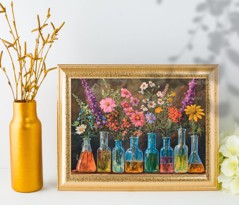 Flasks, Test Tubes & Wildflowers (Neutral Tones)