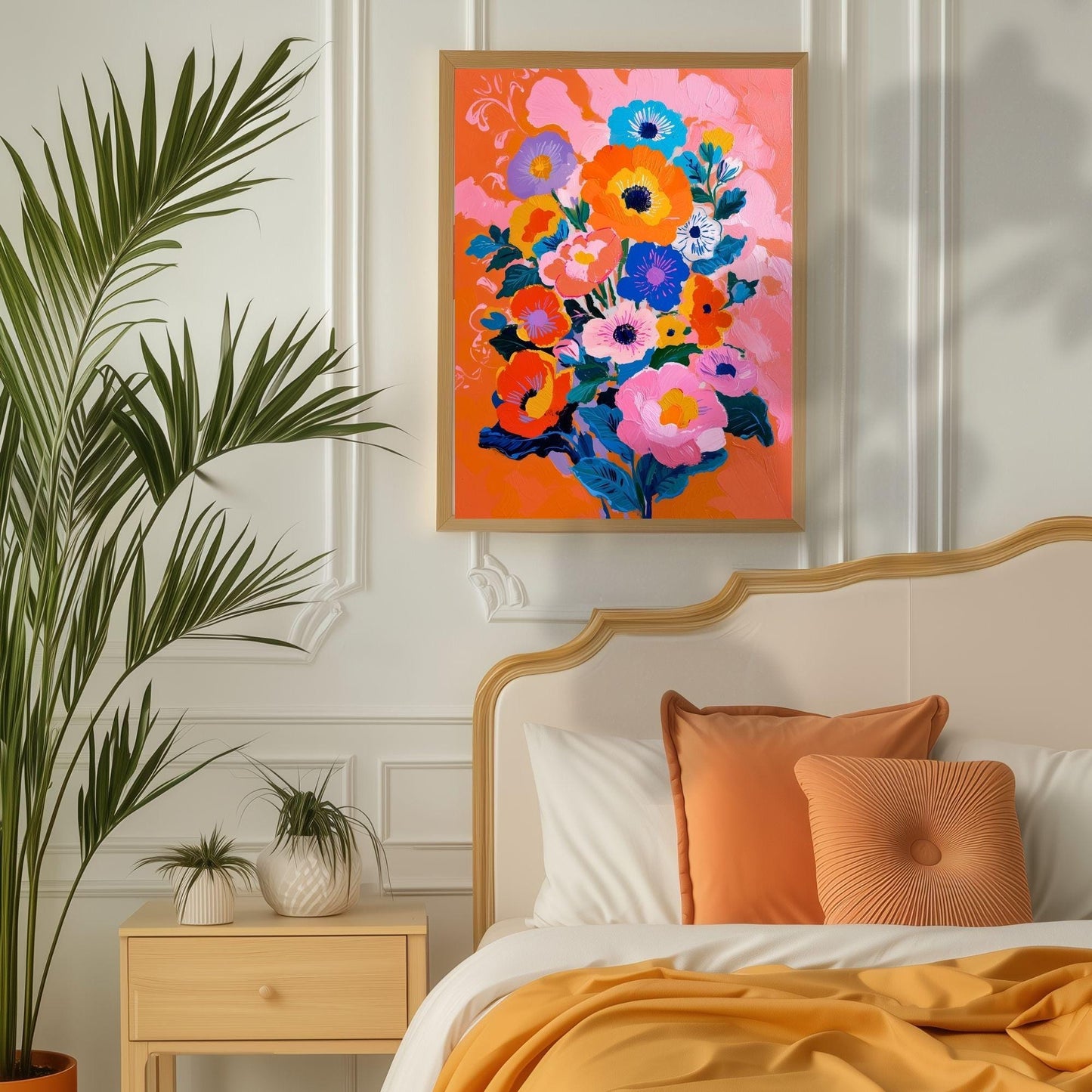 Electric Garden Bloom Print – Colorful Floral Wall Art for Maximalist Home Decor – Bright Poster for Bedroom, Living Room or Gallery Wall