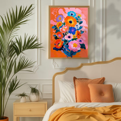 Electric Garden Bloom Print – Colorful Floral Wall Art for Maximalist Home Decor – Bright Poster for Bedroom, Living Room or Gallery Wall