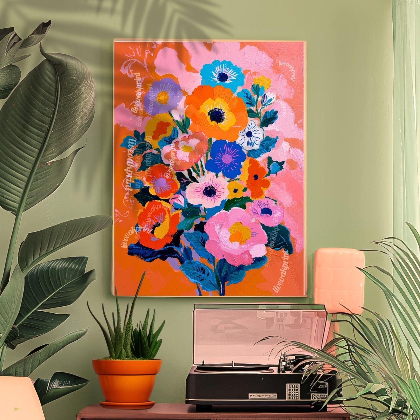 Electric Garden Bloom Print – Colorful Floral Wall Art for Maximalist Home Decor – Bright Poster for Bedroom, Living Room or Gallery Wall
